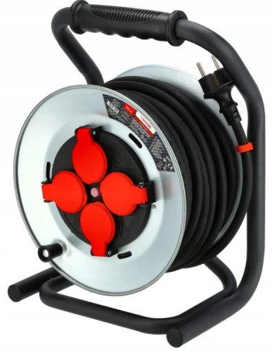 PRZEDŁUŻACZ BĘBNOWY METAL 40m NA BĘBNIE 4 GNIAZDA 3x2,5 GUMOWY IP44 SCHMITH