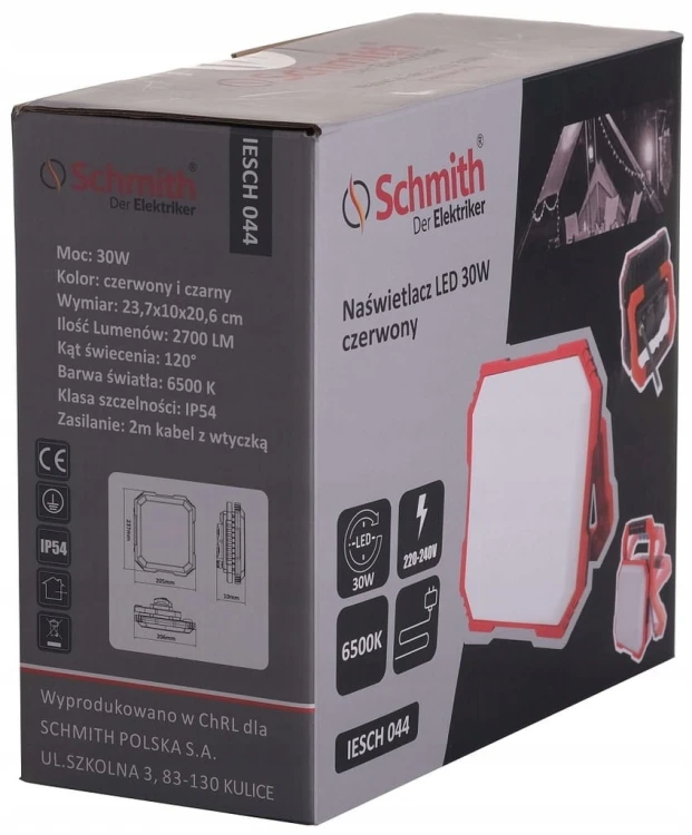NAŚWIETLACZ LED HALOGEN 30W 2700LM 2x GNIAZDO FUNKCJA PRZEDŁUŻACZA SCHMITH