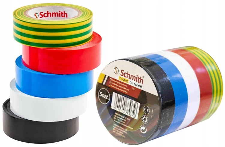 TAŚMA IZOLACYJNA MIX 5 SZTUK 10m MOCNA PCV WODOODPORNA SCHMITH