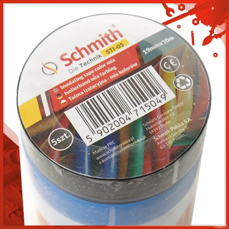 TAŚMA IZOLACYJNA MIX 5 SZTUK 10m MOCNA PCV WODOODPORNA SCHMITH