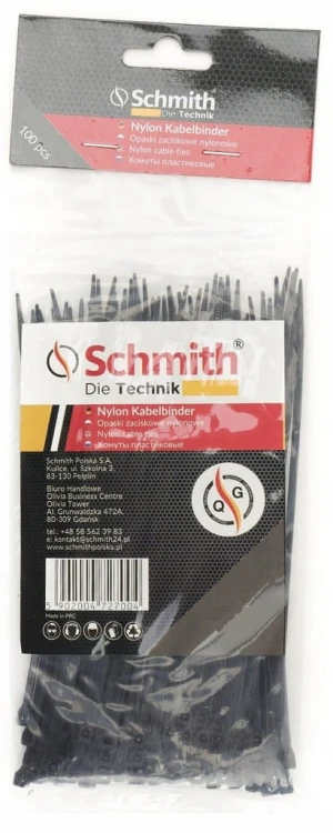 TRYTKI OPASKI ZACISKOWE KABLOWE 2,5x160 NYLONOWE CZARNE 100szt SCHMITH