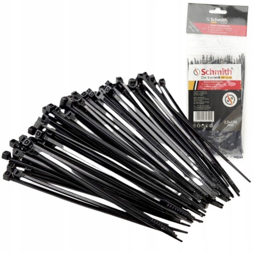 TRYTKI OPASKI ZACISKOWE KABLOWE 2,5x120 NYLONOWE CZARNE 100szt SCHMITH