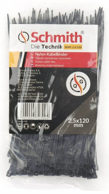 TRYTKI OPASKI ZACISKOWE KABLOWE 2,5x120 NYLONOWE CZARNE 100szt SCHMITH