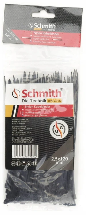 TRYTKI OPASKI ZACISKOWE KABLOWE 2,5x120 NYLONOWE CZARNE 100szt SCHMITH