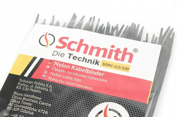 TRYTKI OPASKI ZACISKOWE KABLOWE 2,5x120 NYLONOWE CZARNE 100szt SCHMITH