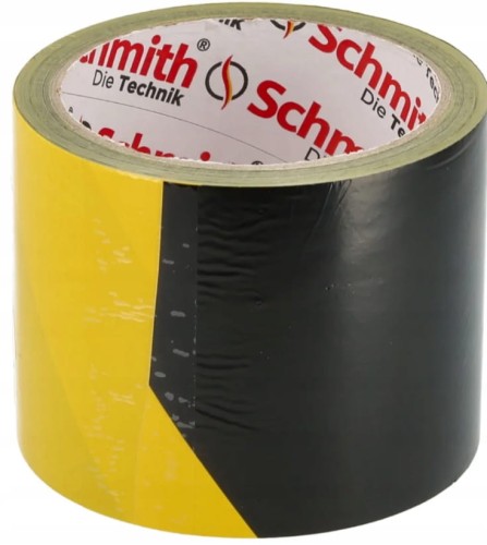 TAŚMA OSTRZEGAWCZA ZÓŁTO CZARNA FOLIOWA BUDOWLANA BHP 75mm 100m SCHMITH