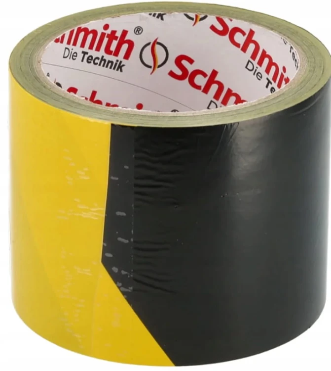 TAŚMA OSTRZEGAWCZA ZÓŁTO CZARNA FOLIOWA BUDOWLANA BHP 75mm 100m SCHMITH