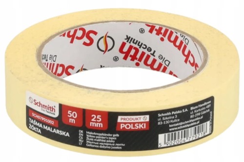 TAŚMA MALARSKA ŻÓŁTA 25mm 50m PAPIEROWA OCHRONNA SCHMITH