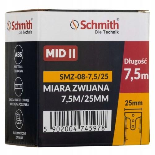 MIARA METRÓWKA ZWIJANA TAŚMA PREMIUM 7,5m 25mm SCHMITH