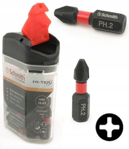 BITY UDAROWE PH2 25mm ZESTAW 20szt BIT KRZYŻOWY KOŃCÓWKA ETUI SCHMITH