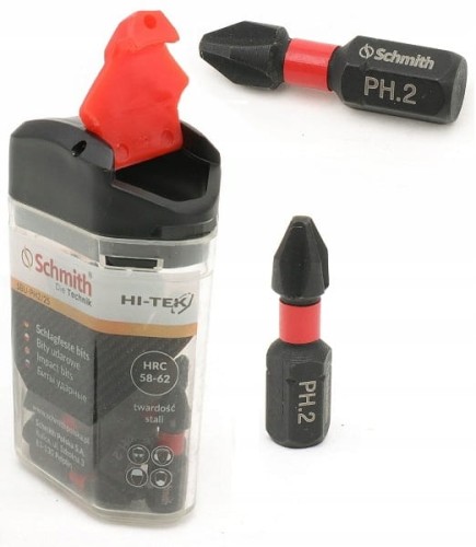 BITY UDAROWE PH2 25mm ZESTAW 20szt BIT KRZYŻOWY KOŃCÓWKA ETUI SCHMITH