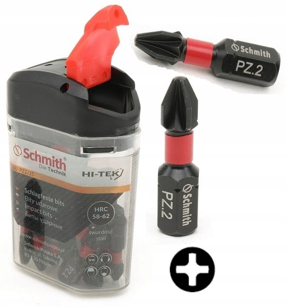BITY UDAROWE PZ2 25mm ZESTAW 20szt BIT KRZYŻOWY KOŃCÓWKA ETUI SCHMITH