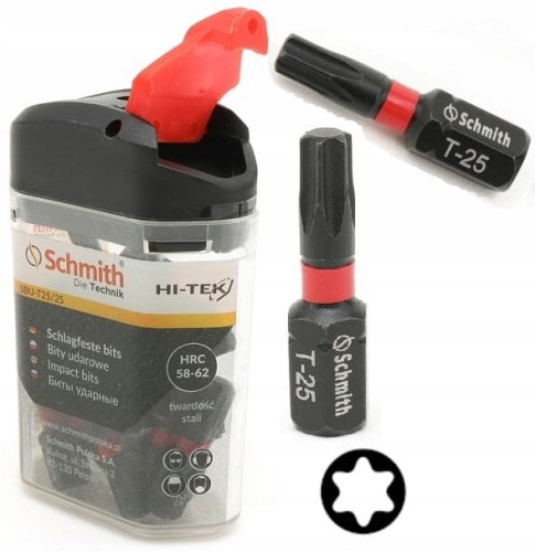BITY UDAROWE T25 25mm ZESTAW 20szt BIT TORX KOŃCÓWKA ETUI SCHMITH