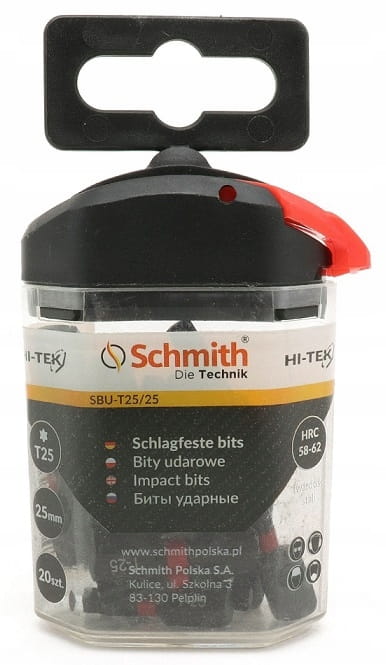 BITY UDAROWE T25 25mm ZESTAW 20szt BIT TORX KOŃCÓWKA ETUI SCHMITH