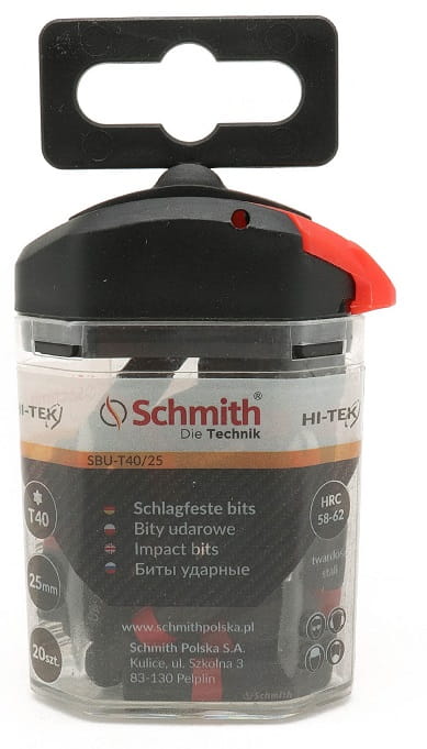 BITY UDAROWE T40 25mm ZESTAW 20szt BIT TORX KOŃCÓWKA ETUI SCHMITH