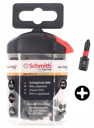 BITY UDAROWE PZ1 25mm ZESTAW 20szt BIT KRZYŻOWY W ETUI SCHMITH