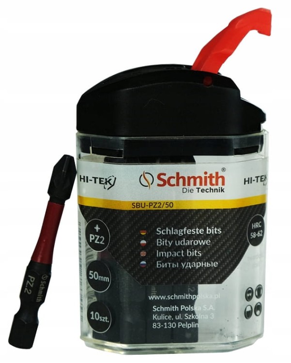 BITY UDAROWE PZ2 50mm ZESTAW 10szt BIT KRZYŻOWY W ETUI SCHMITH