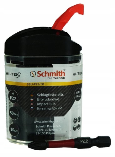 BITY UDAROWE PZ2 50mm ZESTAW 10szt BIT KRZYŻOWY W ETUI SCHMITH