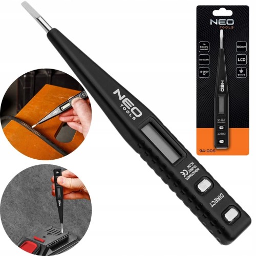 PRÓBNIK NAPIĘCIA TESTER PRĄDU CYFROWY 120mm LCD Z ZACZEPEM WKRĘTAK NEO