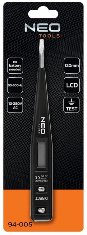 PRÓBNIK NAPIĘCIA TESTER PRĄDU CYFROWY 120mm LCD Z ZACZEPEM WKRĘTAK NEO