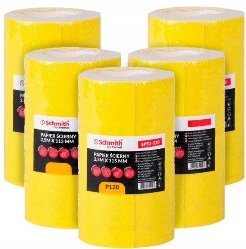 PAPIER ŚCIERNY PŁÓTNO ŚCIERNE ROLKA P100 2,5m 115mm ZESTAW 5szt. SCHMITH