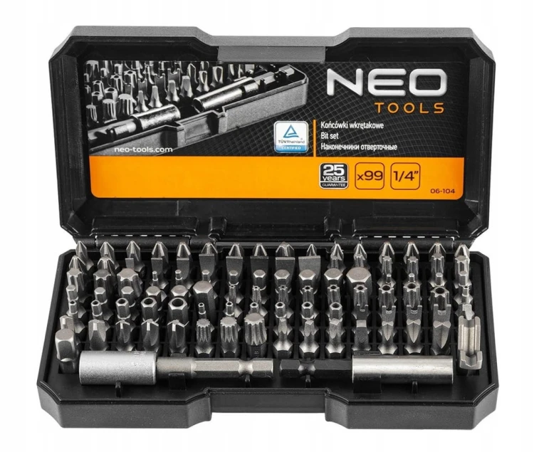 WKRĘTAKI ZESTAW BITÓW KOŃCÓWEK BIT Z UCHWYTEM ADAPTER 99szt TUV NEO