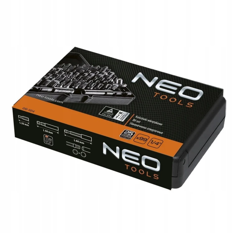 WKRĘTAKI ZESTAW BITÓW KOŃCÓWEK BIT Z UCHWYTEM ADAPTER 99szt TUV NEO
