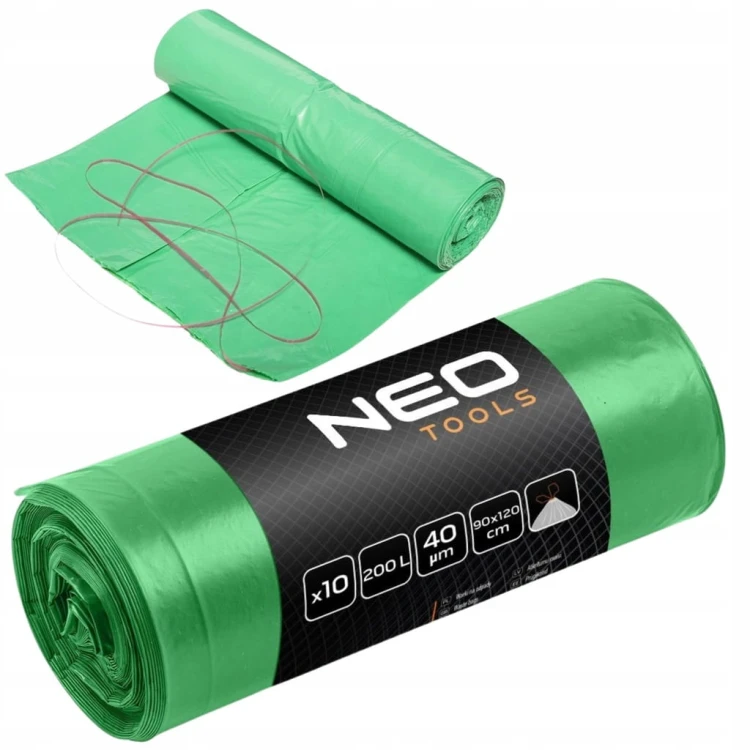 WORKI NA ODPADY ŚMIECI 200L LDPE ZIELONE Z TAŚMA 10szt UNIWERSALNE NEO