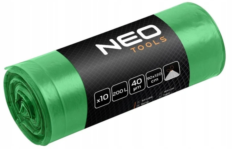 WORKI NA ODPADY ŚMIECI 200L LDPE ZIELONE Z TAŚMA 10szt UNIWERSALNE NEO