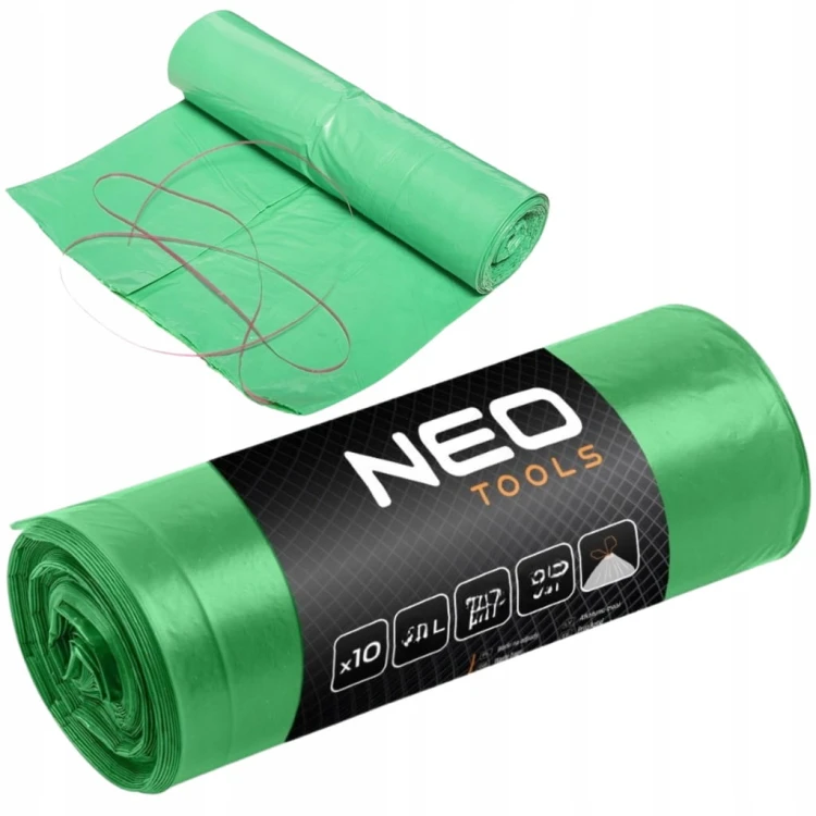 WORKI NA ODPADY ŚMIECI 120L LDPE ZIELONE Z TAŚMA 10szt UNIWERSALNE NEO
