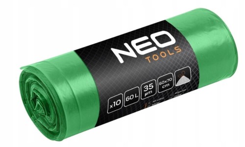 WORKI NA ODPADY ŚMIECI 60L LDPE ZIELONE Z TAŚMA 10szt UNIWERSALNE NEO