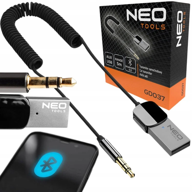 ADAPTER USB AUX TRANSMITER SAMOCHODOWY BLUETOOTH ZESTAW GŁOŚNOMÓWIĄCY NEO