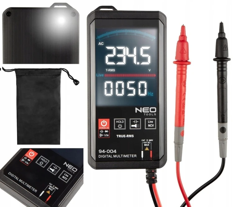 MIERNIK PRĄDU NAPIĘCIA MULTIMETR CYFROWY LCD DOTYKOWY Z LATARKĄ NEO