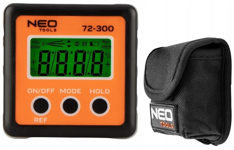 MIERNIK KĄTA CYFROWY KĄTOMIERZ POZIOMICA LCD Z MAGNESEM W ETUI NEO