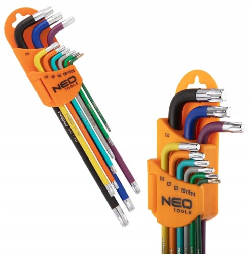 KLUCZE IMBUSOWE TORX DŁUGIE IMBUS T10-T50 KOLOROWE 9szt NEO