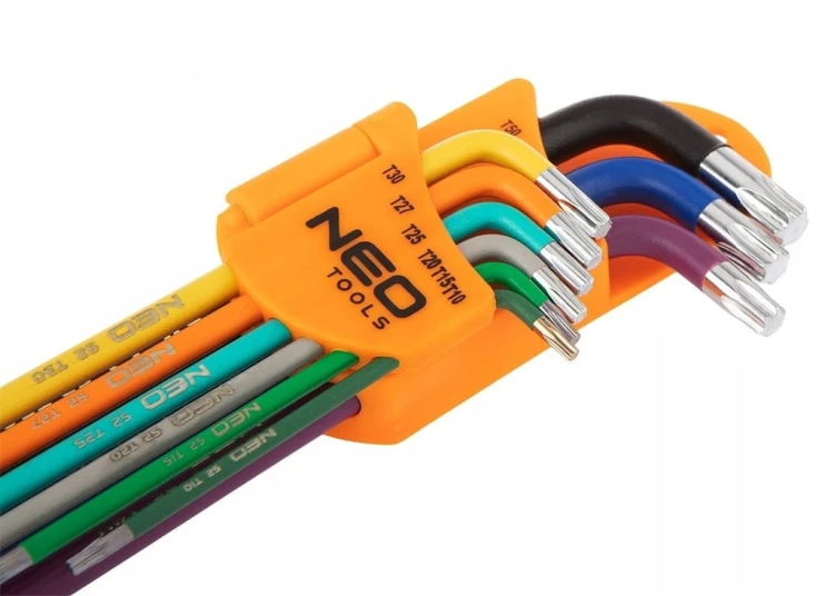 KLUCZE IMBUSOWE TORX DŁUGIE IMBUS T10-T50 KOLOROWE 9szt NEO