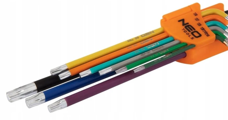 KLUCZE IMBUSOWE TORX DŁUGIE IMBUS T10-T50 KOLOROWE 9szt NEO