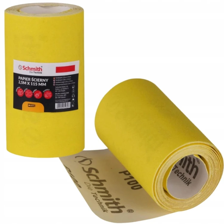 PAPIER ŚCIERNY PŁÓTNO ŚCIERNE ROLKA P180 2,5m 115mm ZESTAW 5szt. SCHMITH