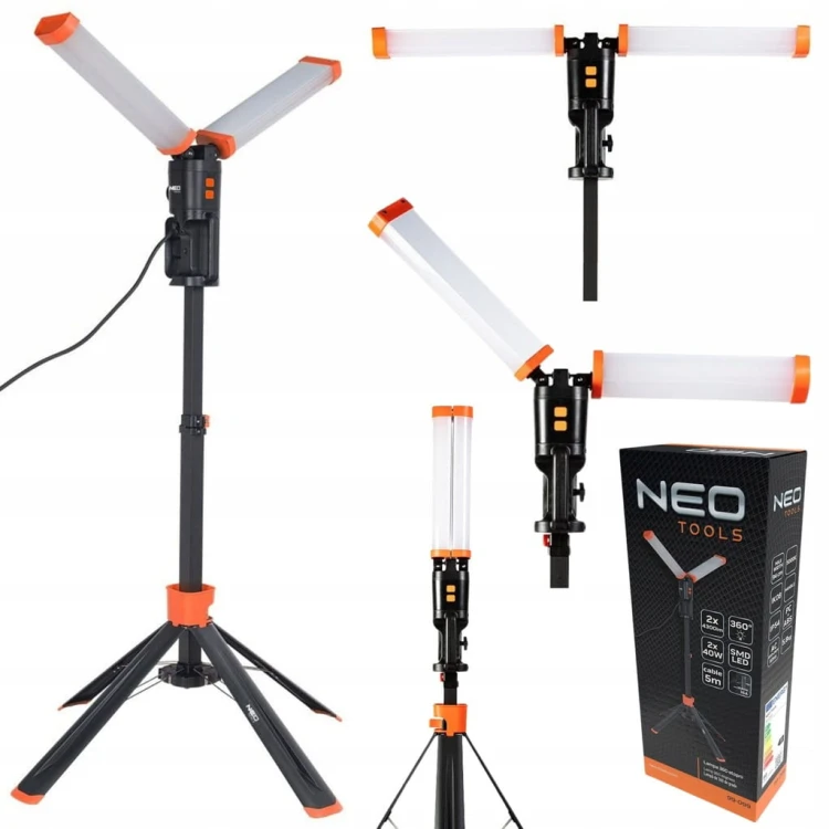LAMPA HALOGEN NAŚWIETLACZ SMD LED 2x40W NA STATYWIE 360st IP54 SKŁADANA NEO