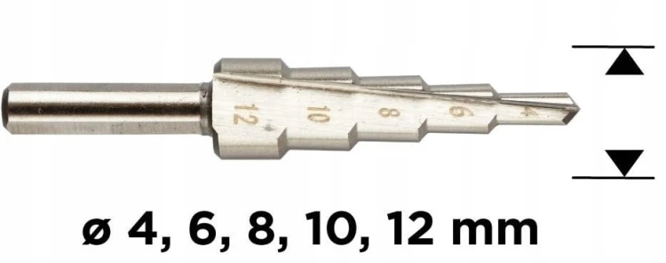 WIERTŁO STOPNIOWE STOŻKOWE SPIRALNE 4-12 HSS DO METALU DREWNA PLASTIKU