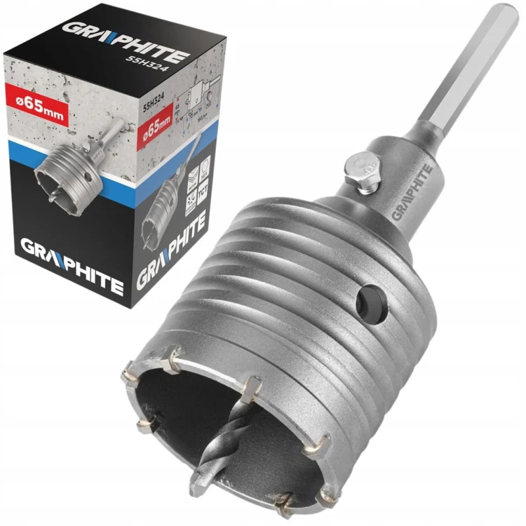 OTWORNICA WIDIOWA DO BETONU KORONKA 65mm HEX Z ADAPTEREM Z PILOTEM
