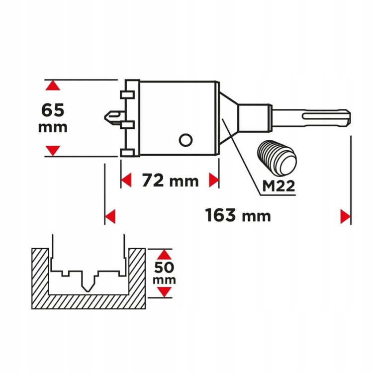 OTWORNICA WIDIOWA DO BETONU KORONKA 65mm SDS+ Z WIERTŁEM PILOTUJĄCYM