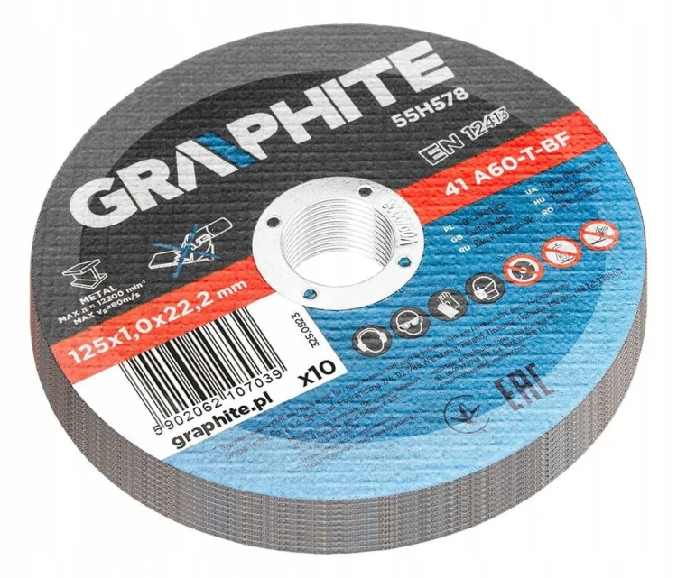 TARCZA DO CIĘCIA METALU 125x1 MOCNA TARCZE ZESTAW 10szt GRAPHITE