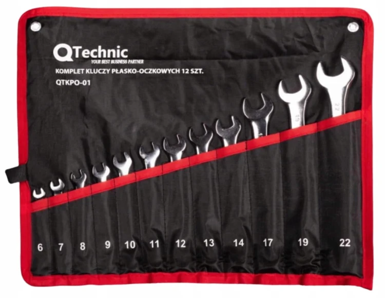 KLUCZE PŁASKO-OCZKOWE 12szt. KLUCZ 6-22mm ZESTAW W PŁACHCIE QTechnic