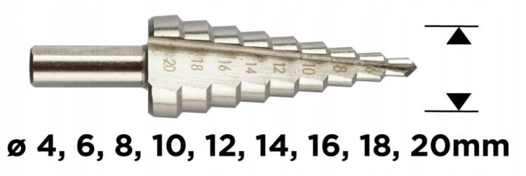 WIERTŁO STOPNIOWE STOŻKOWE SPIRALNE CHOINKOWE 4-20 HSS DO METALU PLASTIKU