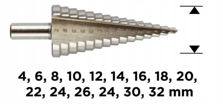WIERTŁO STOPNIOWE STOŻKOWE SPIRALNE CHOINKOWE 4-32 HSS DO METALU PLASTIKU
