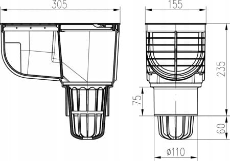 OSADNIK RYNNY RYNNOWY CZYSZCZAK DOLNY STUDZIENKA CZARNY ODPŁYW 110mm