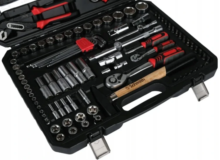 ZESTAW NARZĘDZI KLUCZY NASADOWYCH 1/2" 1/4" 122szt MŁOTEK WKRĘTAKI SCHMITH