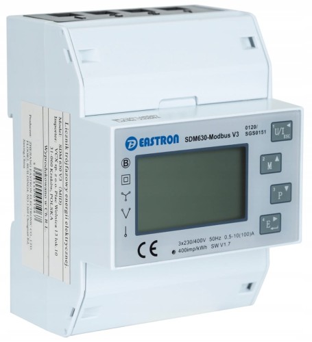 LICZNIK ENERGII TRÓJFAZOWY PODLICZNIK PRĄDU 3-FAZ MODBUS 100A SDM 630 MID