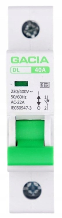 ROZŁĄCZNIK WYŁĄCZNIK IZOLACYJNY FR301 1P 40A GACIA